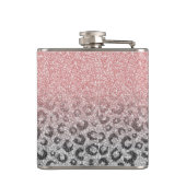 Elegante Rose Gold Silver Glitzer Leopard Print Flachmann (Rückseite)
