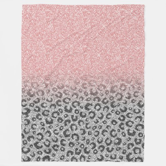 Elegante Rose Gold Silver Glitzer Leopard Print Fleecedecke (Vorderseite)