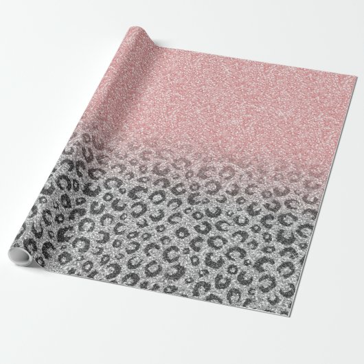Elegante Rose Gold Silver Glitzer Leopard Print Geschenkpapier (Ungerollt)
