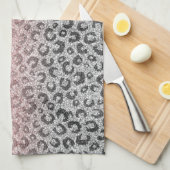 Elegante Rose Gold Silver Glitzer Leopard Print Geschirrtuch (Viertel Falte)