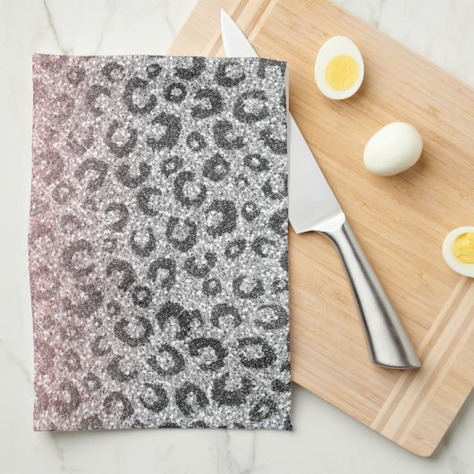Elegante Rose Gold Silver Glitzer Leopard Print Geschirrtuch (Viertel Falte)