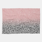 Elegante Rose Gold Silver Glitzer Leopard Print Geschirrtuch (Horizontal)