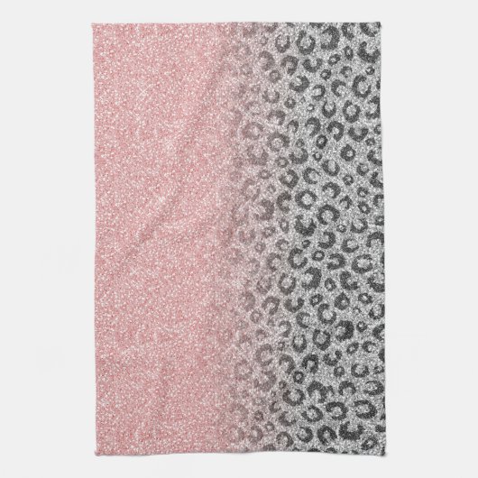 Elegante Rose Gold Silver Glitzer Leopard Print Geschirrtuch (Vertikal)