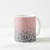 Elegante Rose Gold Silver Glitzer Leopard Print Kaffeetasse (VorderseiteRechts)