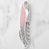 Elegante Rose Gold Silver Glitzer Leopard Print Kellnermesser (Rückseite)