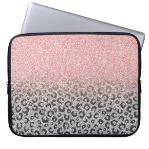 Elegante Rose Gold Silver Glitzer Leopard Print Laptopschutzhülle