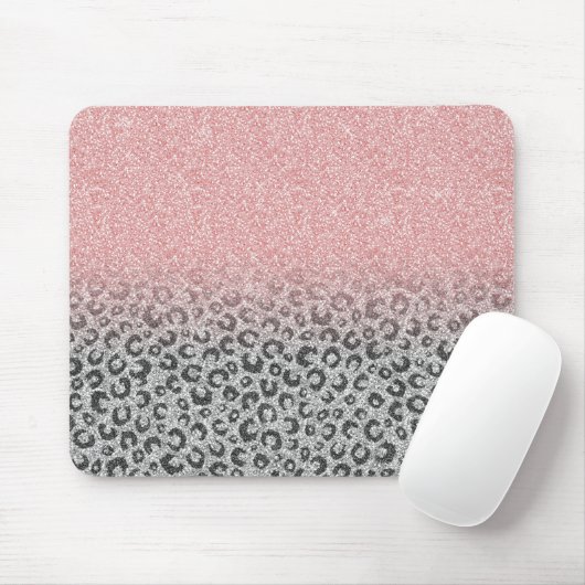 Elegante Rose Gold Silver Glitzer Leopard Print Mousepad (Mit Mouse)