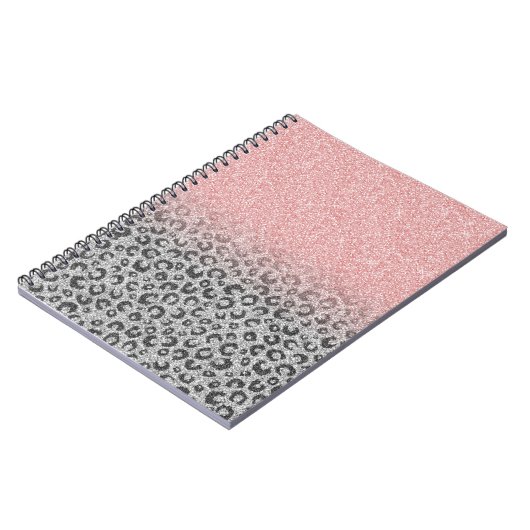 Elegante Rose Gold Silver Glitzer Leopard Print Notizblock (Linke Seite)