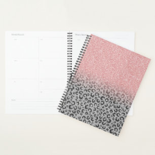 Elegante Rose Gold & Silver Glitzer Leopard Print Planer