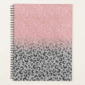 Elegante Rose Gold Silver Glitzer Leopard Print Planer (Vorderseite)