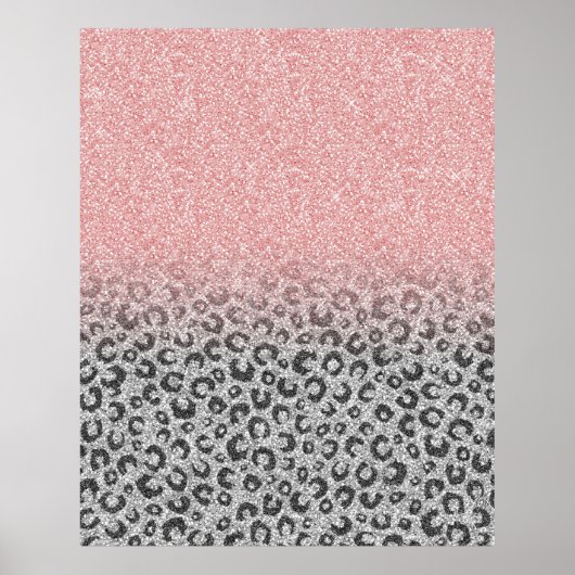Elegante Rose Gold Silver Glitzer Leopard Print Poster (Vorne)