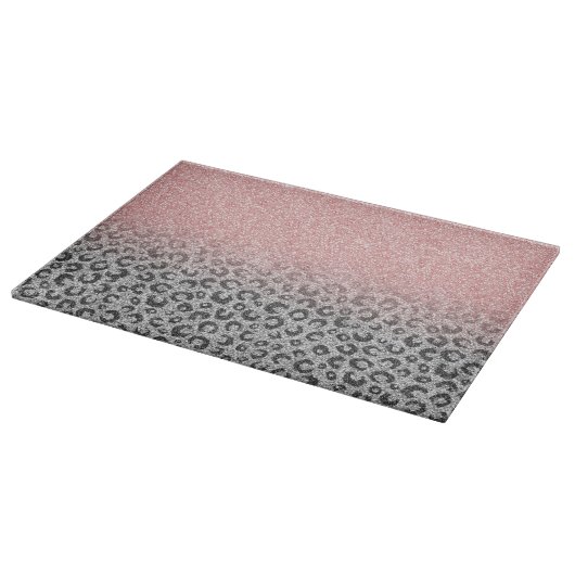 Elegante Rose Gold Silver Glitzer Leopard Print Schneidebrett (Ecke)