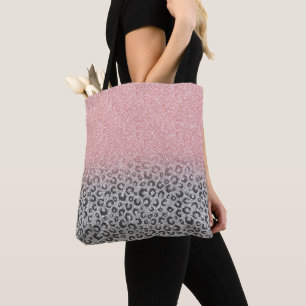 Elegante Rose Gold Silver Glitzer Leopard Print Tasche
