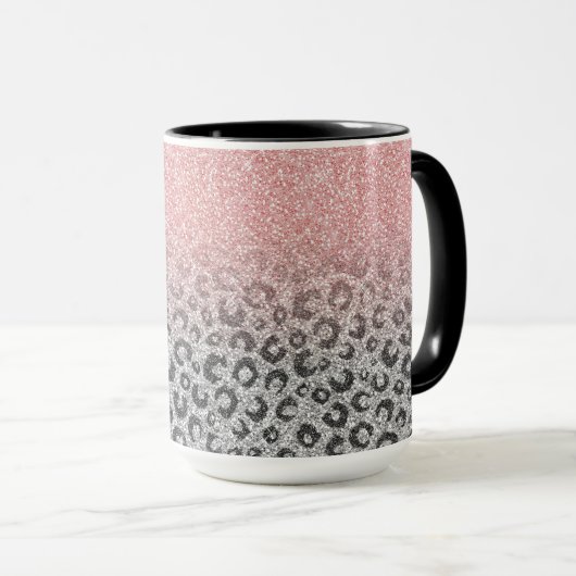 Elegante Rose Gold Silver Glitzer Leopard Print Tasse (VorderseiteRechts)