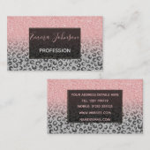 Elegante Rose Gold Silver Glitzer Leopard Print Visitenkarte (Vorne/Hinten)