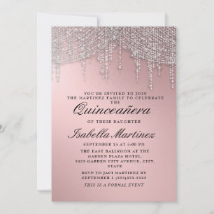 Elegante Rose Gold Silver String Lights Quinceañer Einladung