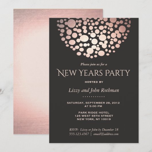 Elegante Rose Gold Silvester Party Einladung (Vorne/Hinten)