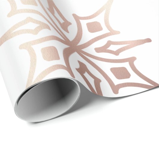 Elegante Rose Gold Snowflake Weißes Weihnachtsgesc Geschenkpapier (Rolleneckpunkt)