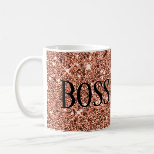 Elegante Rose Gold Sparkle Glitzer Boss Babe Black Kaffeetasse (Links)