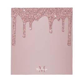 Elegante Rose Gold Sparkle Glitzer Tropfen Monogra Notizblock