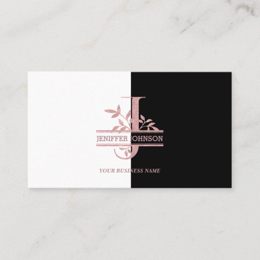 Elegante Rose Gold Split Custom Monogram Letter J Visitenkarte (Vorderseite)