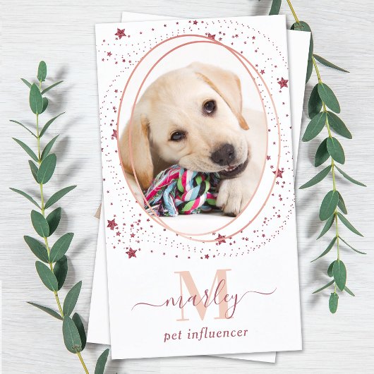 Elegante Rose Gold Star Social Media Foto Monogram Visitenkarte