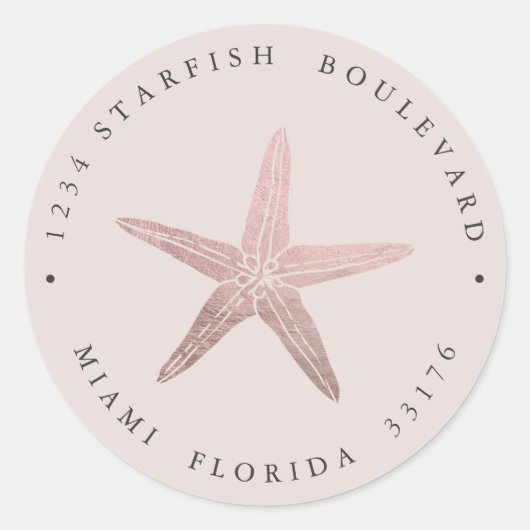 Elegante ROSE GOLD Starfish Rücksendeadresse Runder Aufkleber (Vorderseite)
