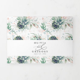Elegante Rose Gold Succulents Grüne Hochzeit Dreifach Gefaltete Einladung