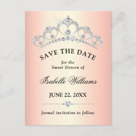 Elegante Rose Gold Sweet 16 Save the Date Postkarte