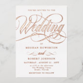 Elegante Rose Gold Swirl Calligraphy Wedding Folieneinladung (Vorderseite)
