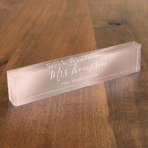 Elegante Rose Gold Teachers Name Script Metallic Namensplakette