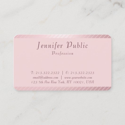 Elegante Rose Gold Template Moderne, trendig einfa Visitenkarte (Rückseite)