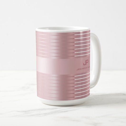 Elegante Rose Gold Template Monogram Modern Kaffeetasse (VorderseiteRechts)