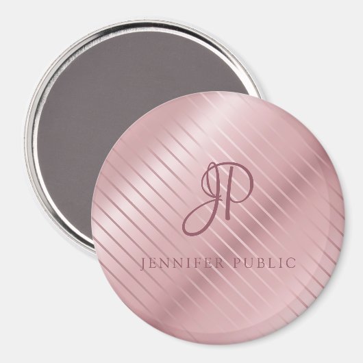 Elegante Rose Gold Template Monogram Modern Large Magnet (Vorderseite/Rückseite)