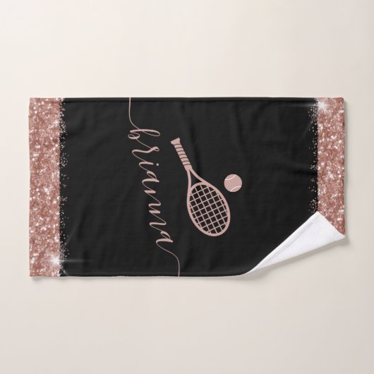 Elegante Rose Gold Tennis Rosa Glitzer Name Handtuch (Handtuch)