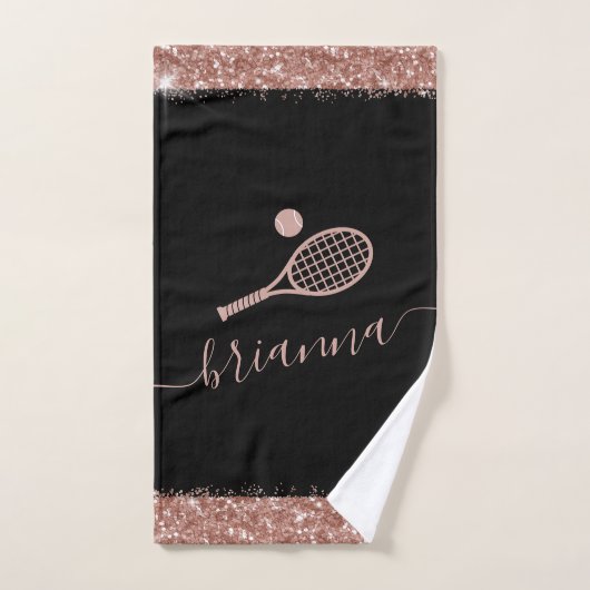 Elegante Rose Gold Tennis Rosa Glitzer Name Handtuch (Handtuch)