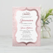 Elegante Rose Gold Tiara Quinceañera Einladung (Stehend Vorderseite)