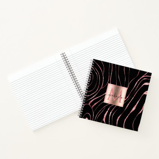 Elegante Rose Gold Tiger Streifen Schwarz Notizblock (Innenseite)