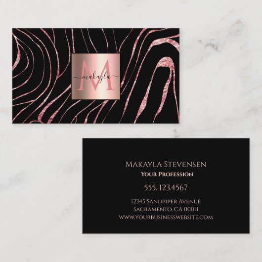 Elegante Rose Gold Tiger Streifen Schwarz Visitenkarte (Vorne/Hinten)