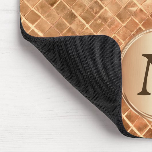 Elegante Rose Gold Tile Muster Mit Monogramm Mousepad (Ecke)