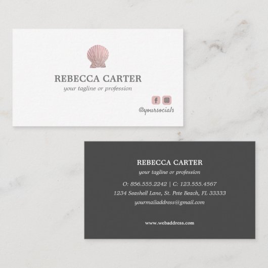 Elegante ROSE Gold Tropical Seashell Beach Coastal Visitenkarte (Vorne/Hinten)
