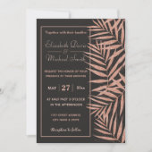Elegante Rose Gold Tropische Blätter Hochzeitskuns Einladung (Vorderseite)