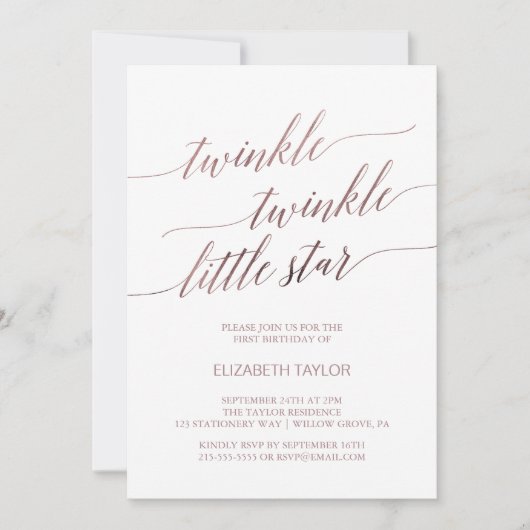 Elegante Rose Gold Twinkle Twinkle Geburtstag Einladung (Vorderseite)