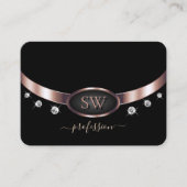 Elegante Rose Gold und Black Initials Rhinestones Visitenkarte (Vorderseite)