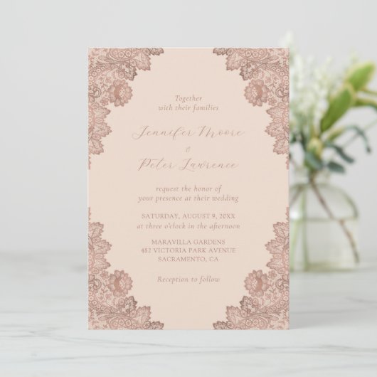 Elegante Rose Gold und Champagner Hochzeit Einladung (Stehend Vorderseite)