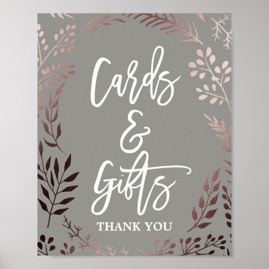 Elegante Rose Gold und Gray Cards & Gifts Zeichen Poster (Vorne)