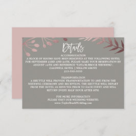 Elegante Rose Gold und Gray Wedding Details Card Begleitkarte