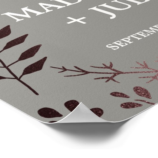 Elegante Rose Gold und Gray Wedding Willkommen Poster (Ecke)