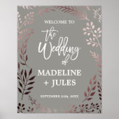 Elegante Rose Gold und Gray Wedding Willkommen Poster (Vorne)