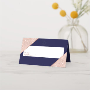 Elegante Rose Gold und Marine Bat Mitzvah Platzkarte